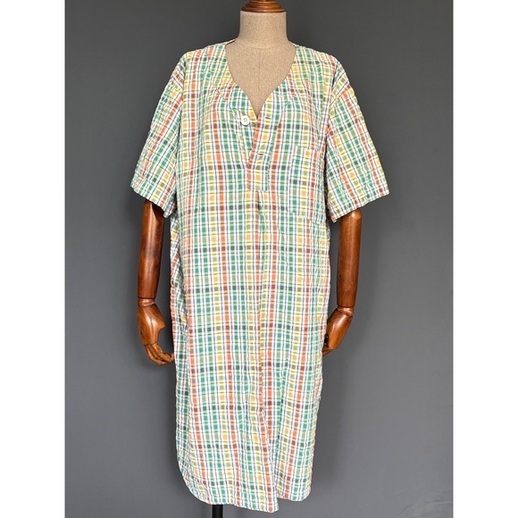 The Vermont Country Store Plaid Cotton Mumu Dress | SZ Large | Cottagecore - Picture 2 of 6